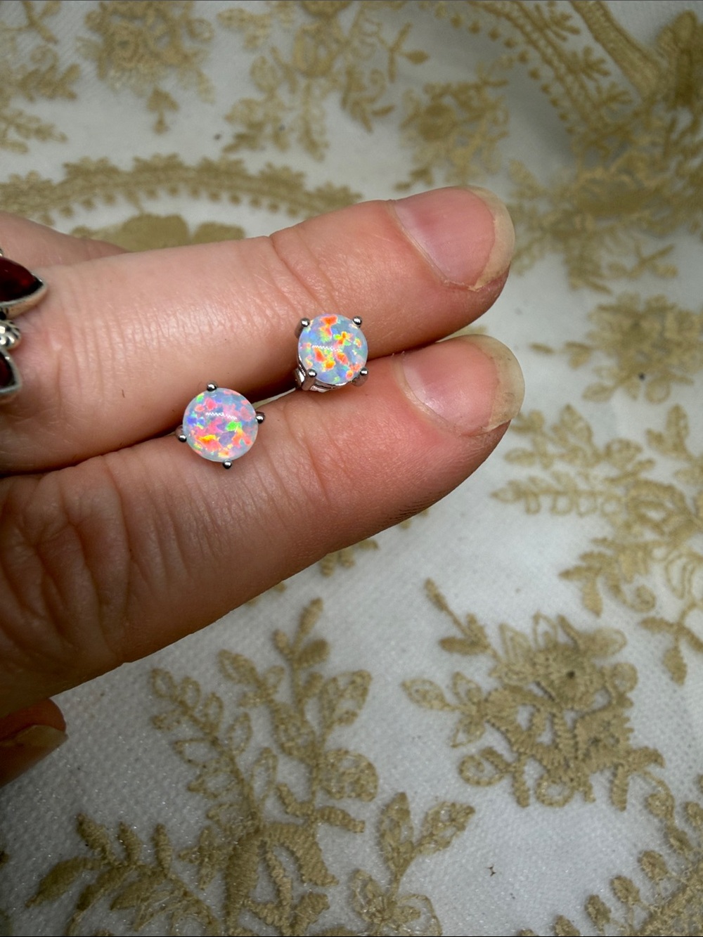 Genuine Ethiopian Opal 925 Sterling Silver Stud Earrings Rainbow Fire